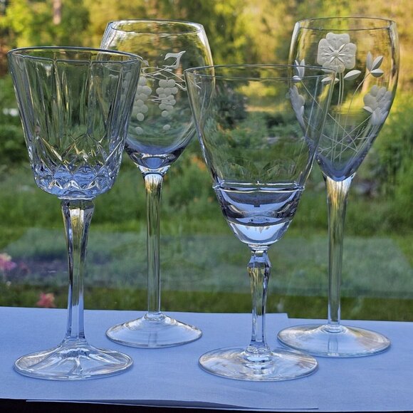 Mismatched Wine Glassware Collection set/4 vintage cut mixed cocktail glasses - Picture 2 of 9